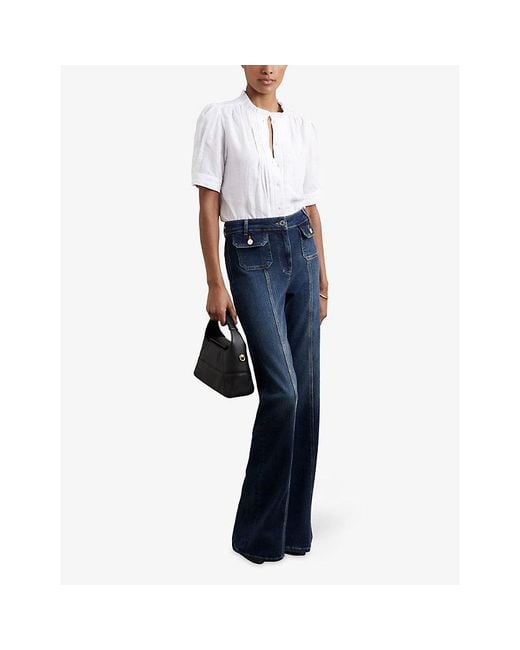 Reiss White Aurelia Frill-Neck Cotton-Muslin Top