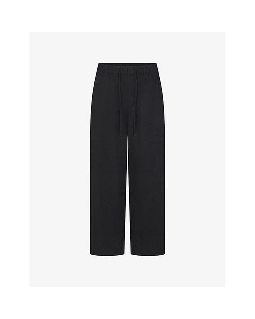 Skims Black Straight-Leg Elasticated-Waist Stretch-Cotton Trousers
