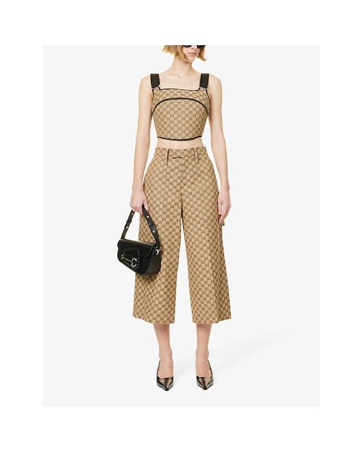 Gucci Natural gg Canvas Wide-leg Cropped Cotton Trousers