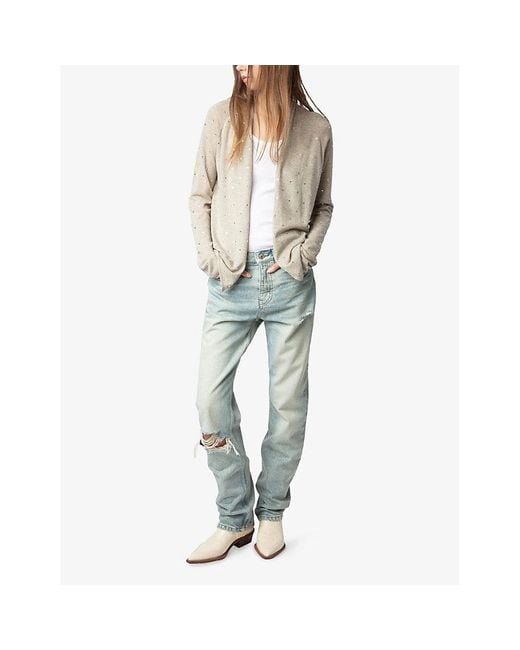 Zadig & Voltaire White Daffy Embellished Knitted Cashmere Cardigan