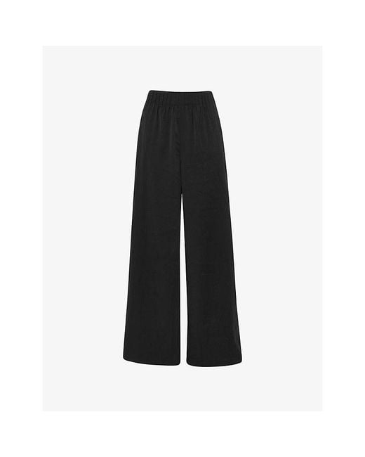 Whistles Black Straight-Leg Pintuck Stretch-Satin Trousers