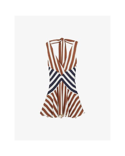 Reiss White Esme Striped Woven Mini Dress