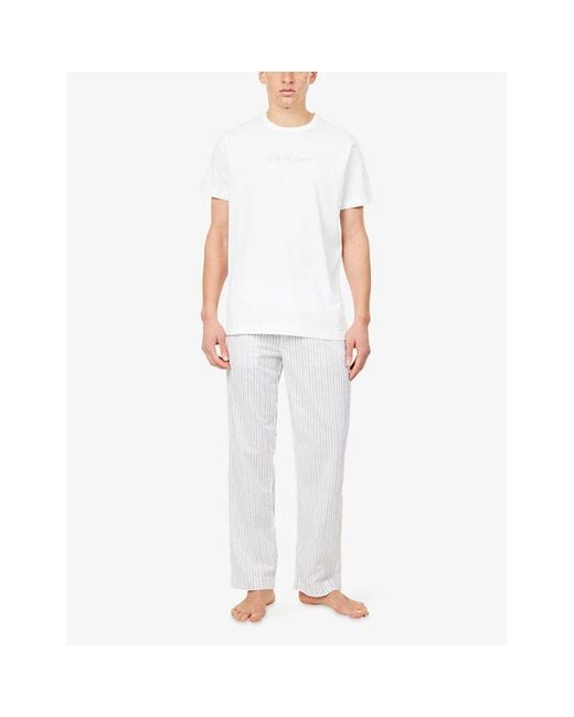 Calvin Klein White Brand-Embroidery Crewneck Cotton-Jersey T-Shirt for men