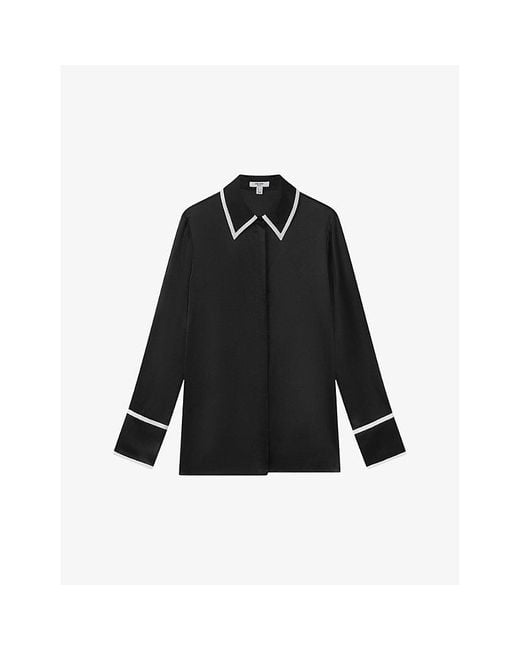 Reiss Black Murphy Contrast-trim Silk Shirt