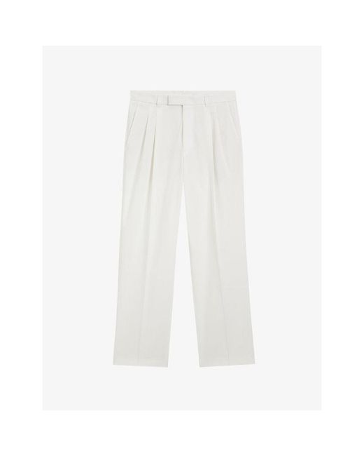 Boss White Straight-Leg Relaxed-Fit Stretch-Cotton Trousers for men