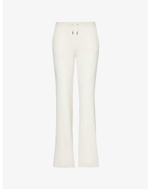 Juicy Couture White Rhinestone-embellished Straight-leg Mid-rise Velour jogging Bottom