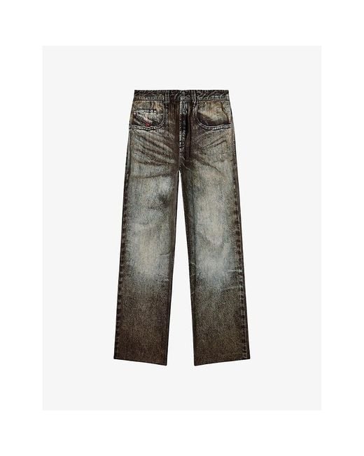 DIESEL Gray P-Theck-Lkct Denim-Print Straight-Leg Woven Trousers for men