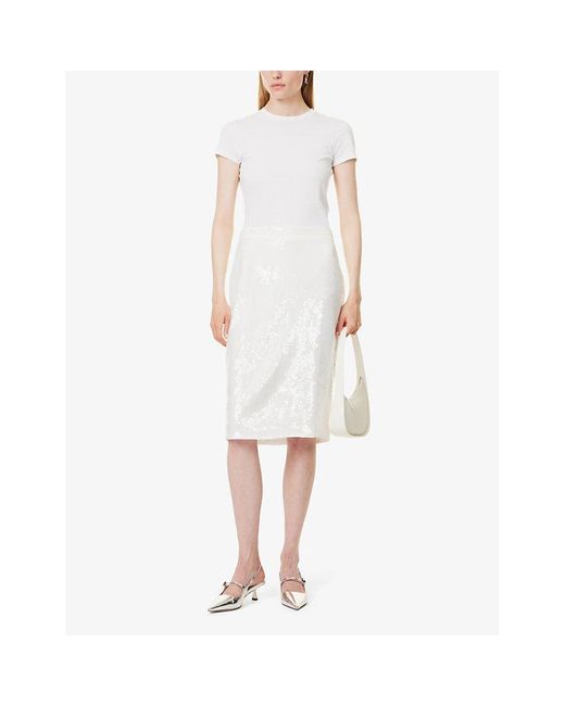 Theory White Sequin-embellished Slim-fit Recycled-polyester Midi Skirt