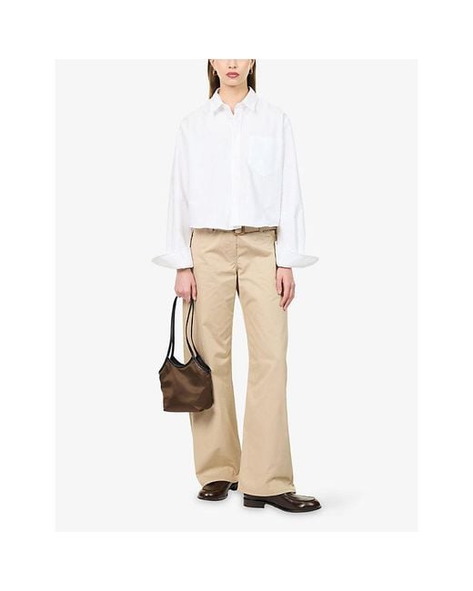 AMI White Logo-Embroidered Cropped Cotton Shirt