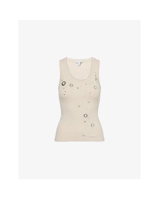 Jaded London Natural Eyelet Studded Cotton-Jersey Vest Top