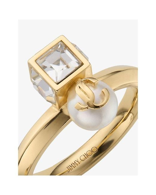 Jimmy Choo Metallic Jc Pearl Cube Brass Ring