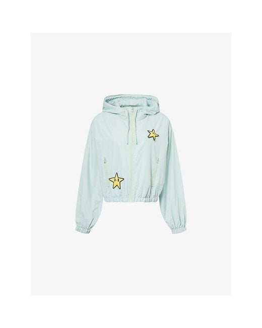 COACH Blue X Brain Dead Graphic-Patch Hooded Shell Jacket