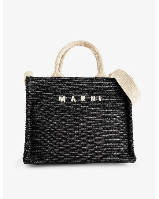Marni Black Logo-embroidered Cotton-blend Tote Bag