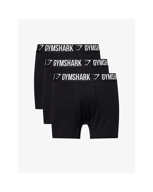 GYMSHARK Black Logo-Waistband Pack Of Three Cotton-Jersey Boxer Briefs for men