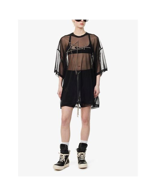 Rick Owens Gray X Champion Brand-embroidered Mesh Top X