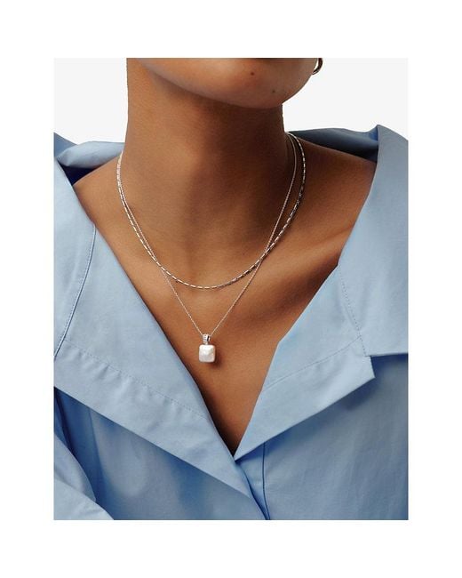 Missoma White Square Pearl Baya Sterling- Pendant Necklace