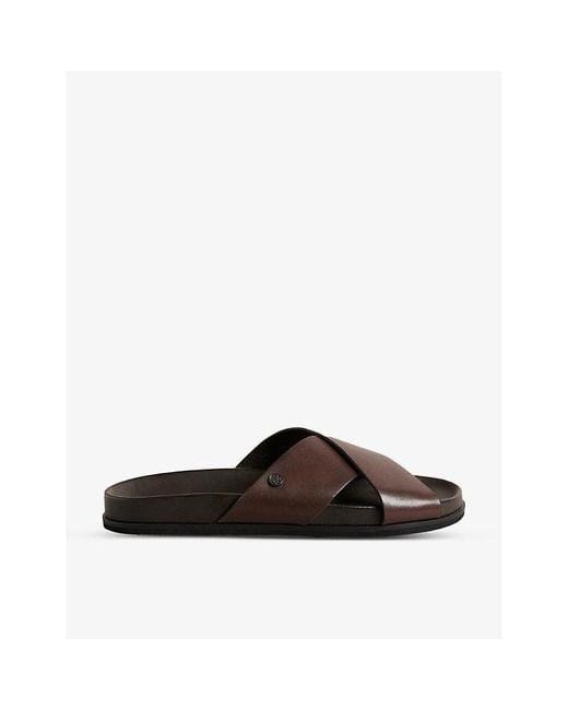 Ted Baker Brown Oscarr Crossover-strap Flat Leather Sandals for men