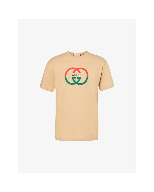 Gucci Natural Logo-print Ribbed-trim Cotton-jersey T-shirt for men