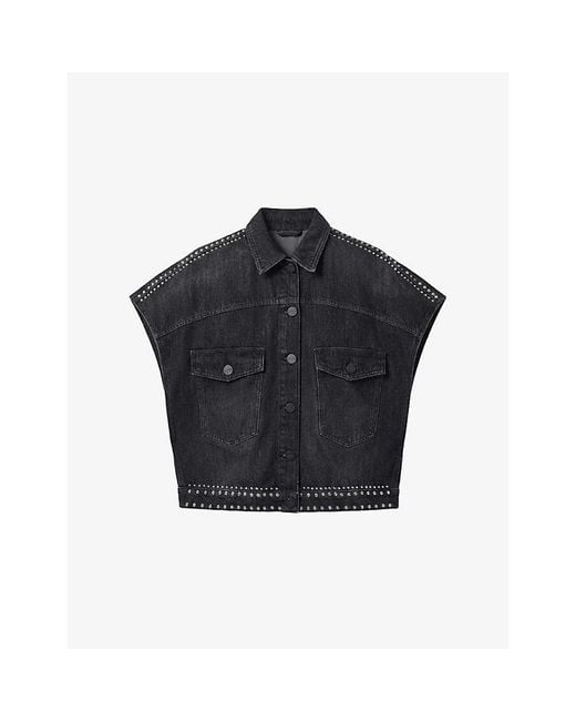 AllSaints Blue Alba Studded Denim Shirt