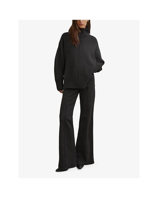 Reiss Black Harri Funnel-Neck Wool Jumper