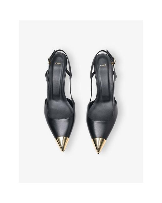 Maje Black Kitten-Heel Leather Sling-Back Pumps