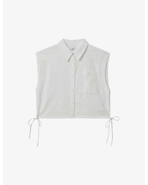 Reiss White Nia Relaxed-fit Embroidered Cotton Shirt