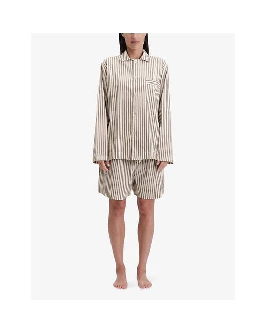 Tekla Natural Striped Elasticated-Waist Cotton-Poplin Shorts