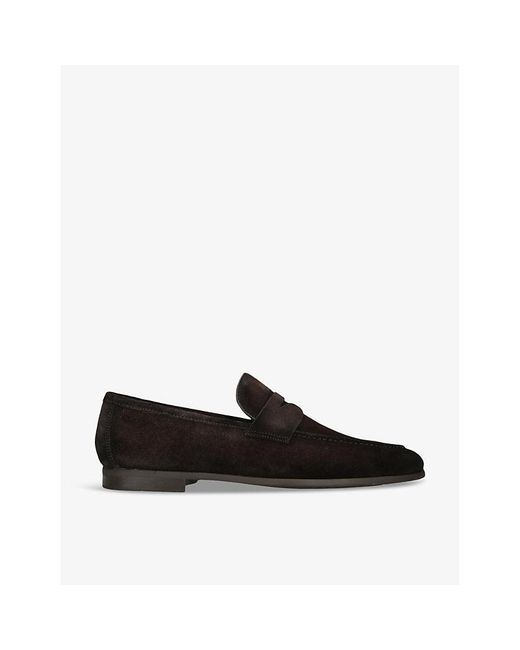 Magnanni Shoes Black Diezma Suede Penny Loafers for men