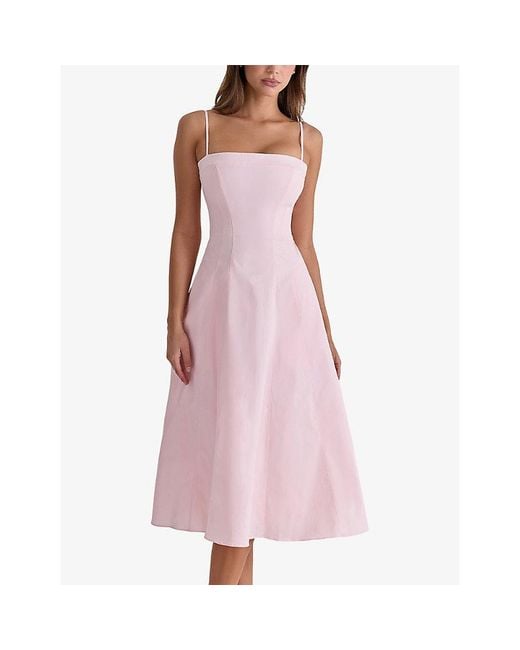 House Of Cb Pink Dolly Square-Neck Stretch-Cotton Midi Dress Xs (A-C Cup)