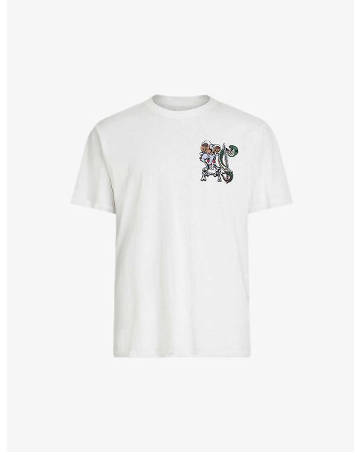 AllSaints Sebrerattler Printed Stretch Recycled Polyester-blend T-shirt in  White for Men | Lyst UK
