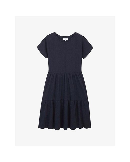 The White Company Blue Tiered Short-Sleeve Cotton-Jersey Knee-Length Dress
