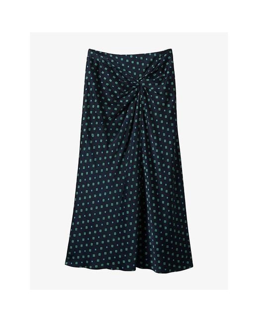Whistles Blue Diamond Twist-Detail Woven Midi Skirt