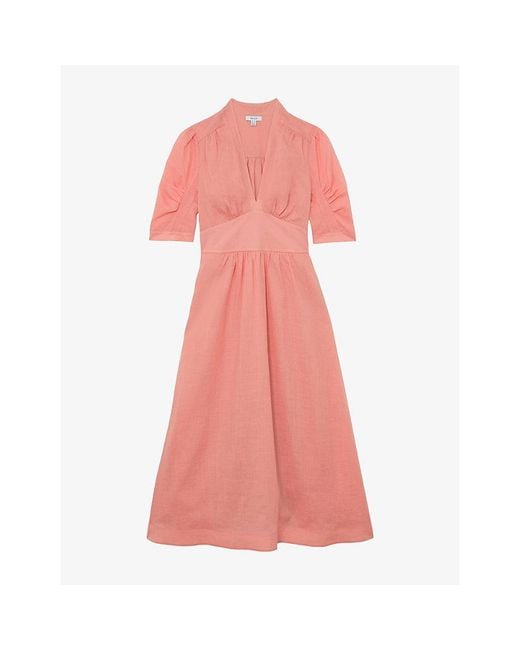 Reiss Pink Poppy Short-Sleeve Woven Midi Dress