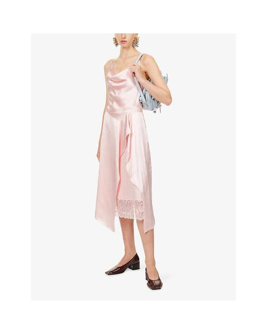 Acne Pink Dinouka Lace-Insert Satin Midi Dress