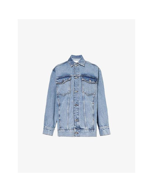 FRAME Blue The Extended Faded-Wash Cotton Denim Jacket