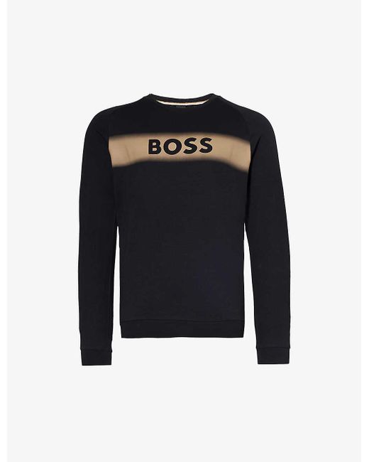 Boss Blue Brand-print Cotton-jersey Sweatshirt for men