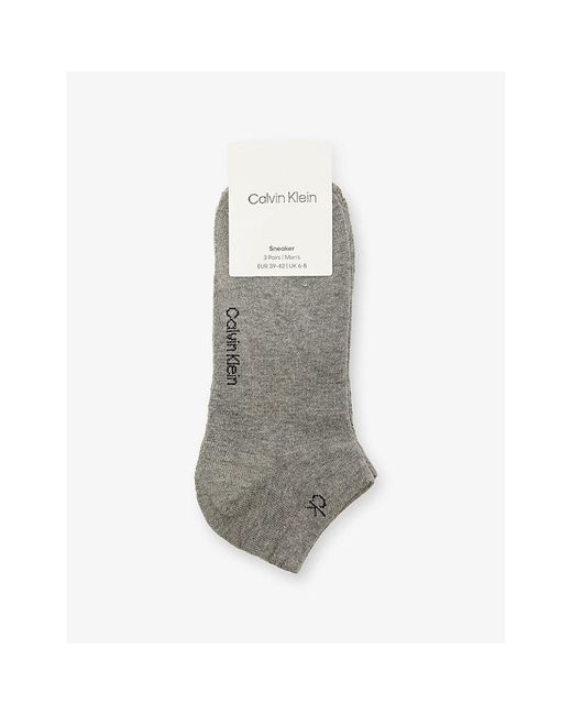 Calvin Klein Gray Logo Stretch-Cotton Trainer Socks Pack Of Three for men