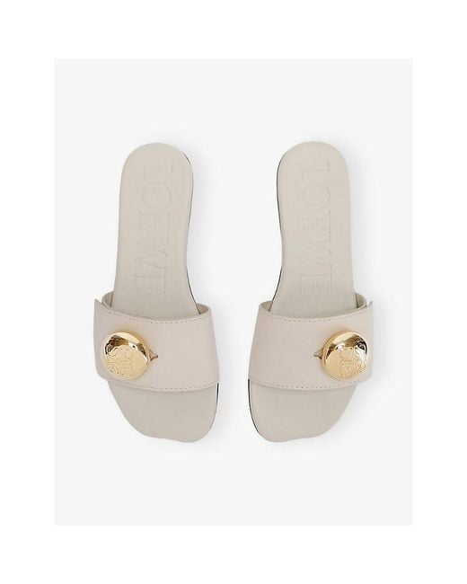 Loewe White Pebble Flat Leather Slides