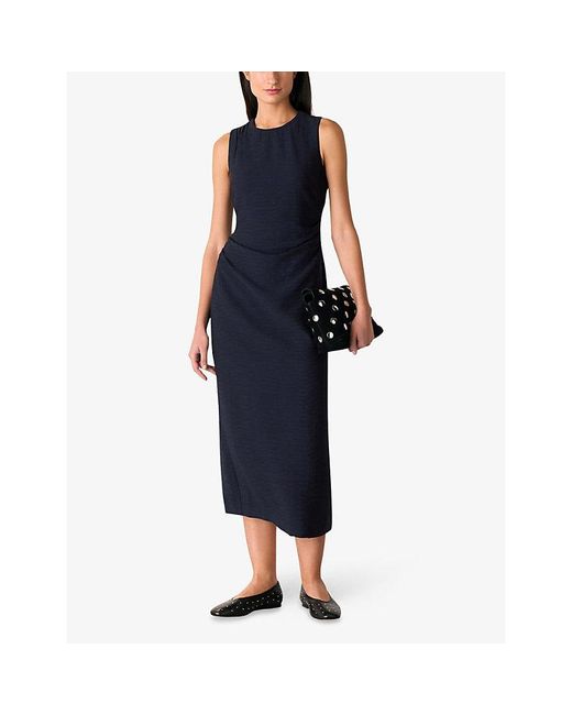 Whistles Blue Nora Textured Woven Midi Dress