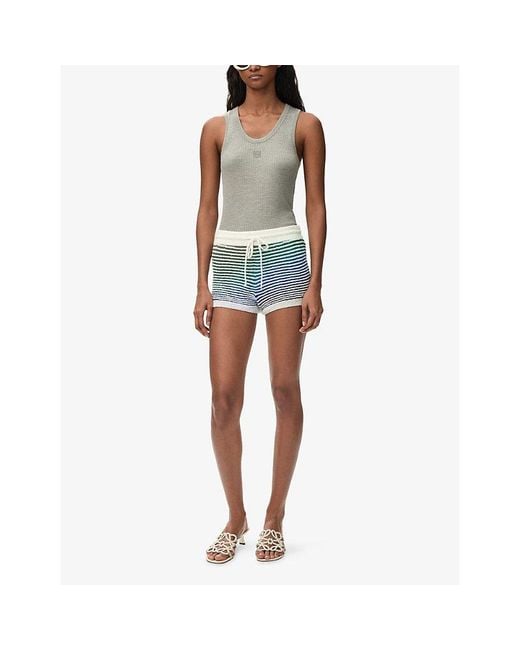 Loewe Blue X Paula's Ibiza Stripe-Print Knitted Cotton-Blend Shorts
