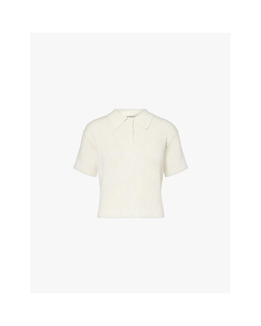ADANOLA White Marshmallow Relaxed-Fit Ribbed Cotton-Knitted Polo Shirt