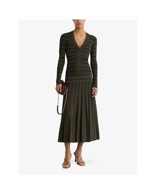 Reiss Black Lauralee Stripe Ribbed Knitted Top