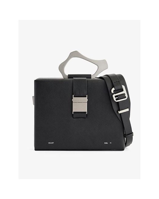 HELIOT EMIL Black Excluse Leather Top-handle Bag for men