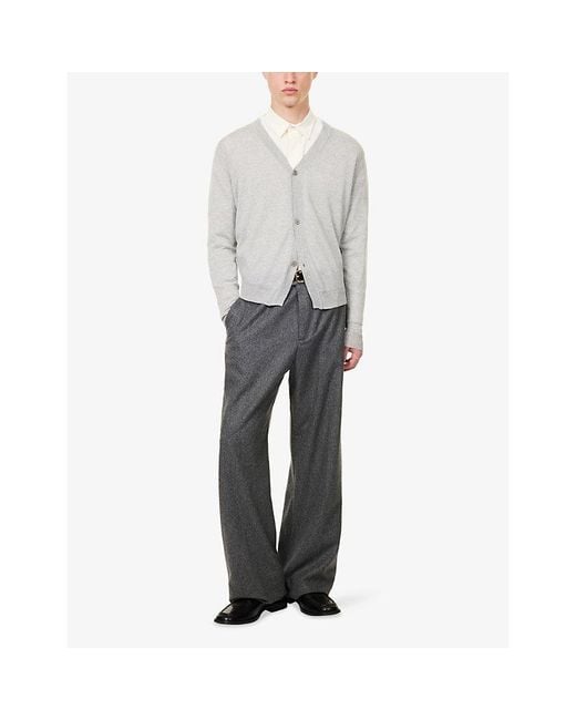 John Smedley Gray X Bill Nighy V-Neck Merino Wool Cardigan for men