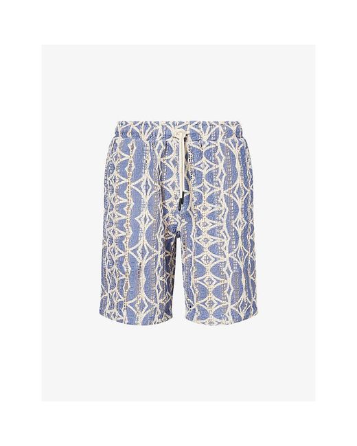 Oas Blue Nicola Slip-Pocket Cotton-Crochet Shorts for men