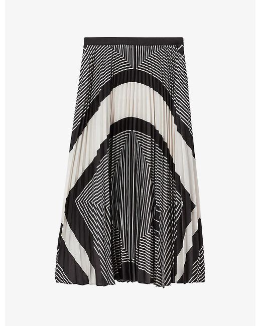 Reiss Black Gabi Pleated Woven Midi Skirt