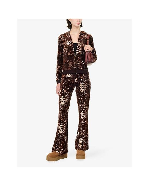 Juicy Couture Brown Embroidered-Logo Leopard-Print Velour Hoodie