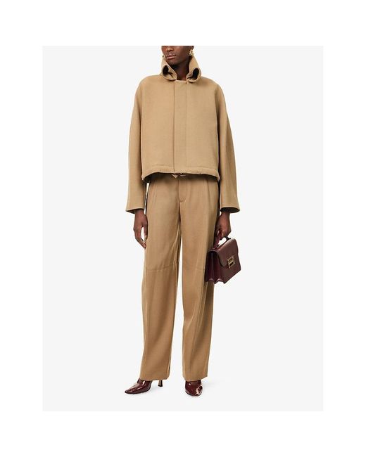 Victoria Beckham Natural Oversized Roll-Collar Wool Bomber Jacket