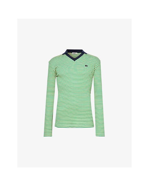 Wales Bonner Green Sonic Striped Stretch-cotton Polo Shirt for men