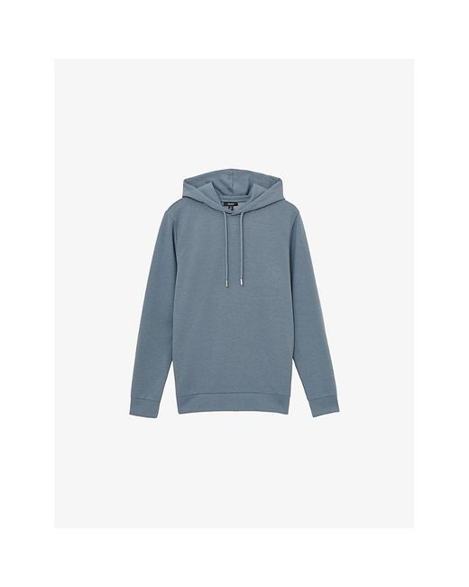 Reiss Blue Fabien Drawstring-Hood Regular-Fit Stretch-Jersey Hoody for men